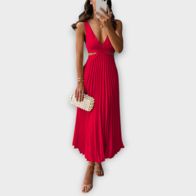 Elegantné midi večerné šaty s plisovaním