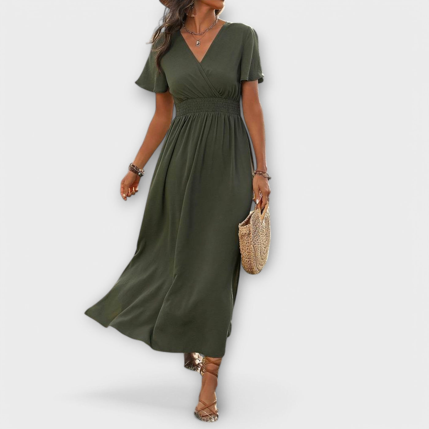 Heather - Elegantné Boho šaty s V-výstrihom a dlhými rukávmi