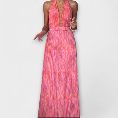 Seraphina - Elegantné Šaty s Halter V-Výstrihom a Plisovaním