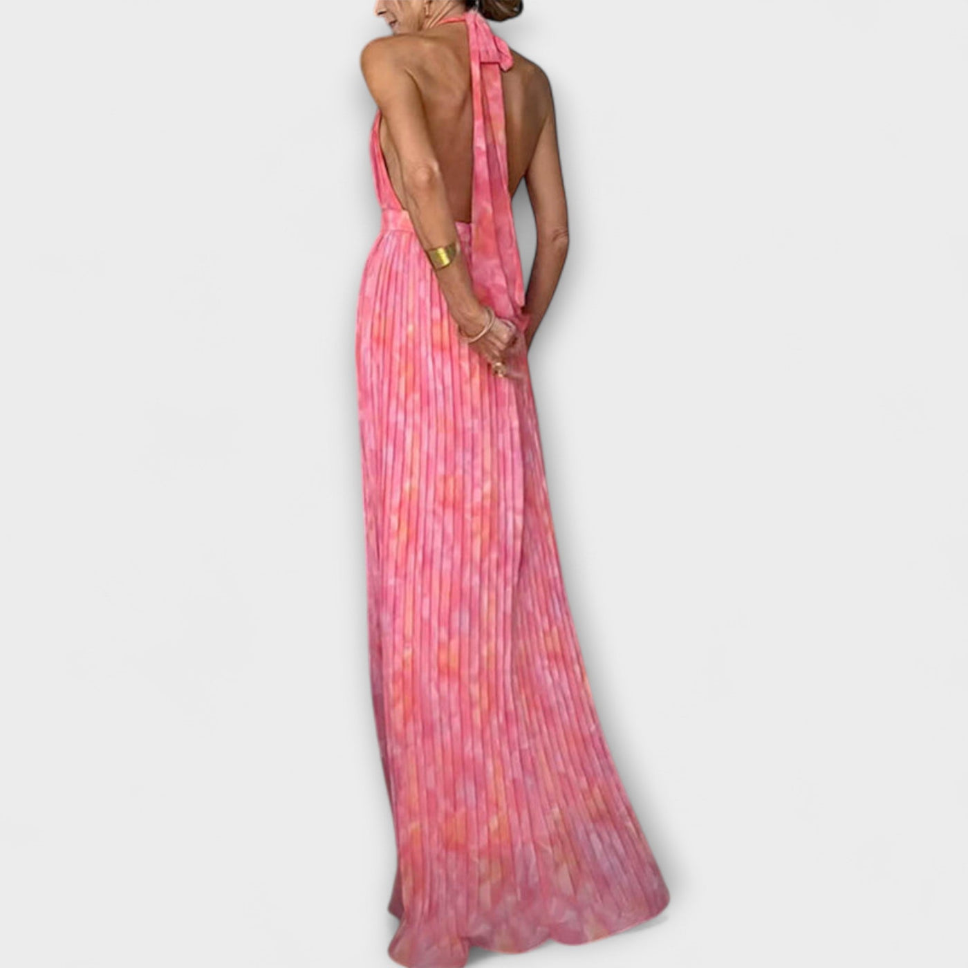 Seraphina - Elegantné Šaty s Halter V-Výstrihom a Plisovaním