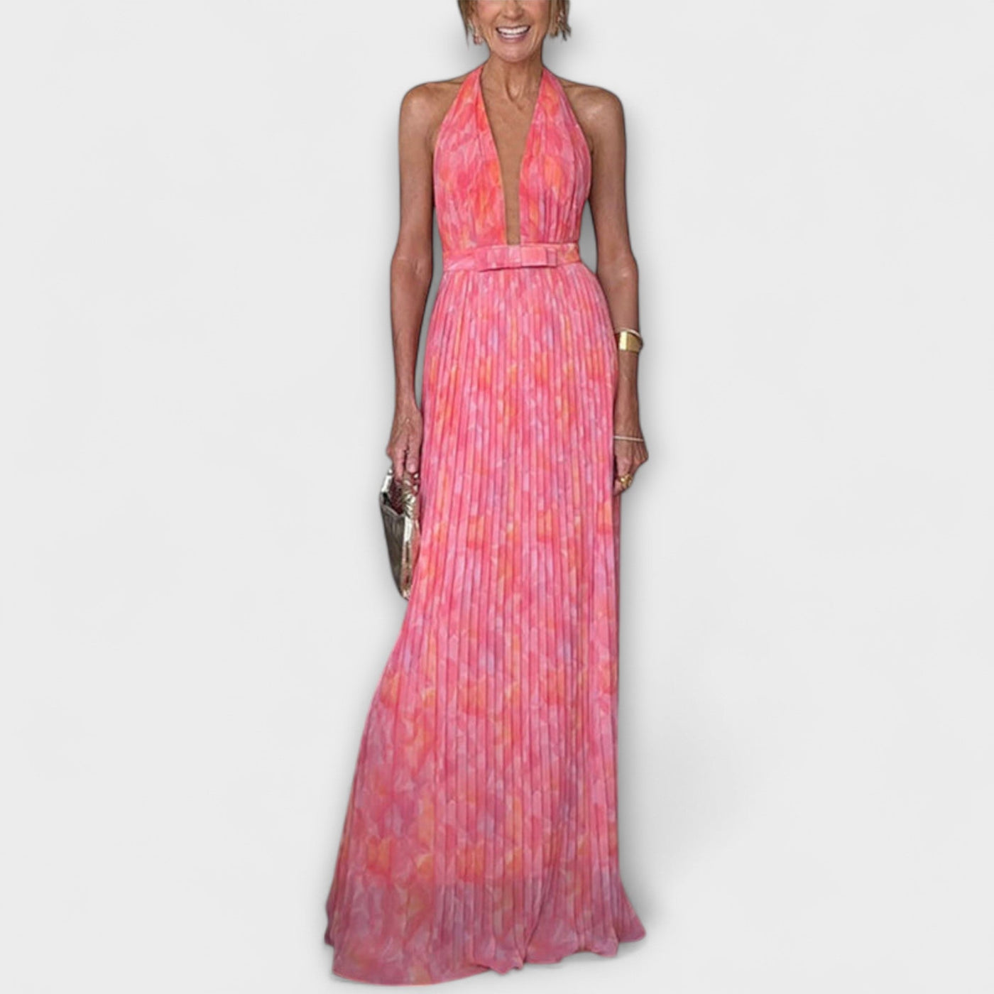 Seraphina - Elegantné Šaty s Halter V-Výstrihom a Plisovaním
