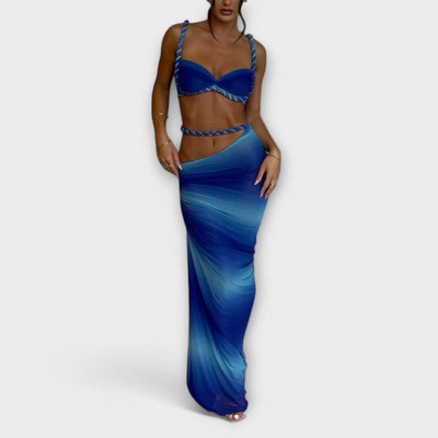 Jane - Štýlový gradient vrkoč crop top a overskirt duo