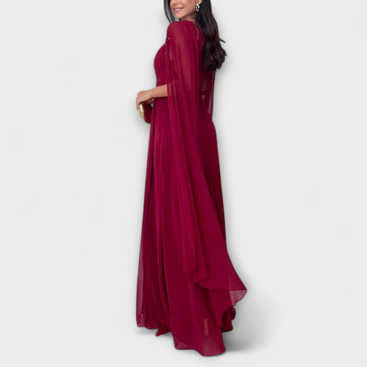 Mabel - Elegantné Maxikabát s rukávmi typu Cape a vysokým rozparkom