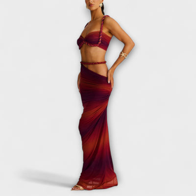 Jane - Štýlový gradient vrkoč crop top a overskirt duo