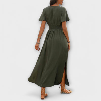 Heather - Elegantné Boho šaty s V-výstrihom a dlhými rukávmi