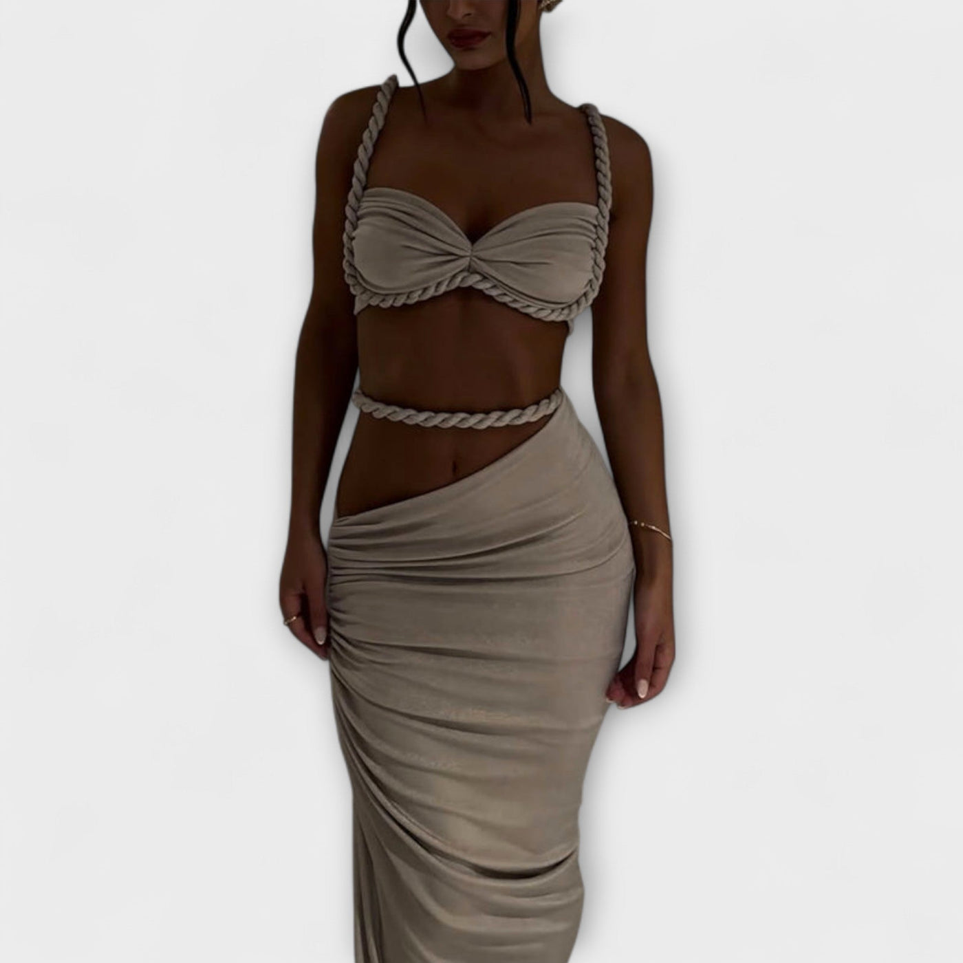 Jane - Štýlový gradient vrkoč crop top a overskirt duo
