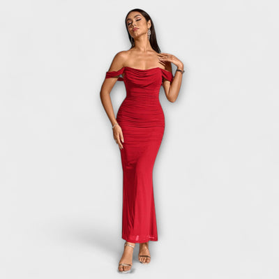 Ione - Šaty Bodycon s odhalenými ramenami a riasením