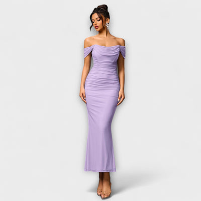 Ione - Šaty Bodycon s odhalenými ramenami a riasením