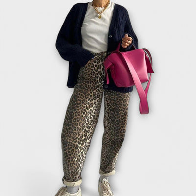 Vintage džínsy s leopardím potlačou
