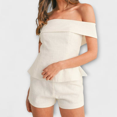 Olivia - Biely bavlneno-ľanový dvojdielny set