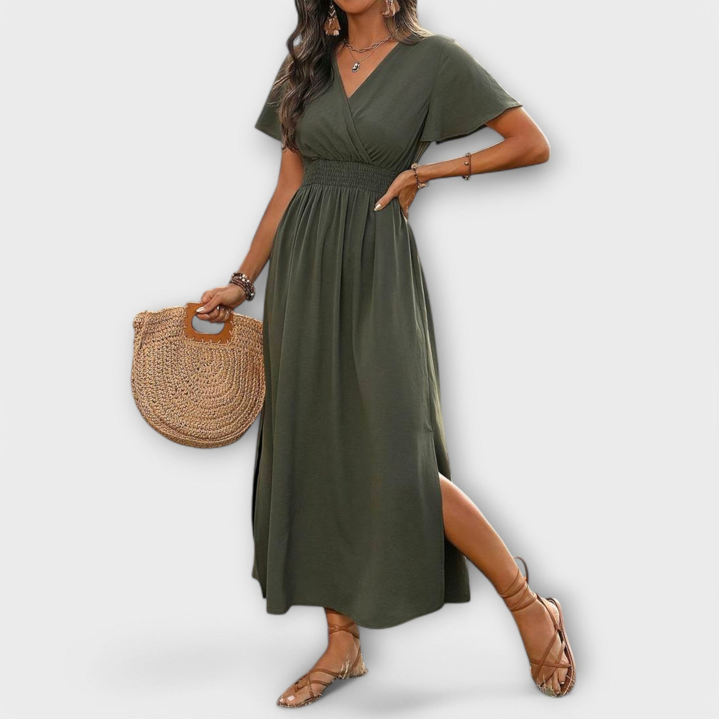 Heather - Elegantné Boho šaty s V-výstrihom a dlhými rukávmi