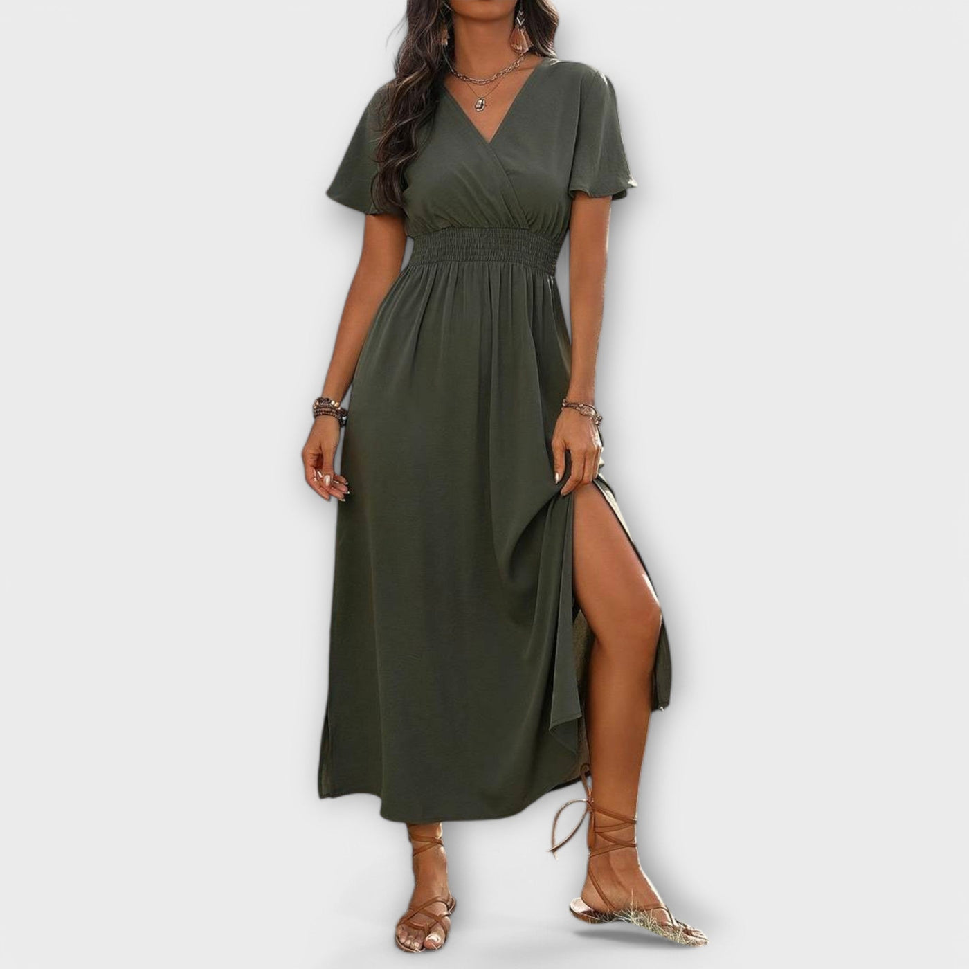 Heather - Elegantné Boho šaty s V-výstrihom a dlhými rukávmi