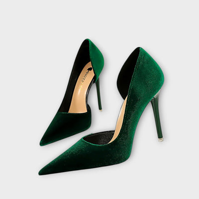 Bella - Zelené sametové stiletto podpätky