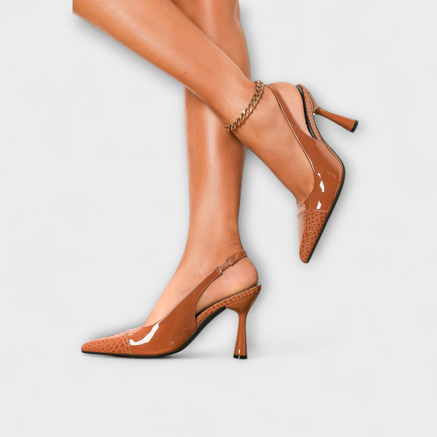 Georgia - Slingback-Stiletto-Podpätky s krokodílovou textúrou