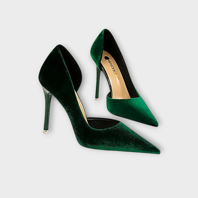 Bella - Zelené sametové stiletto podpätky